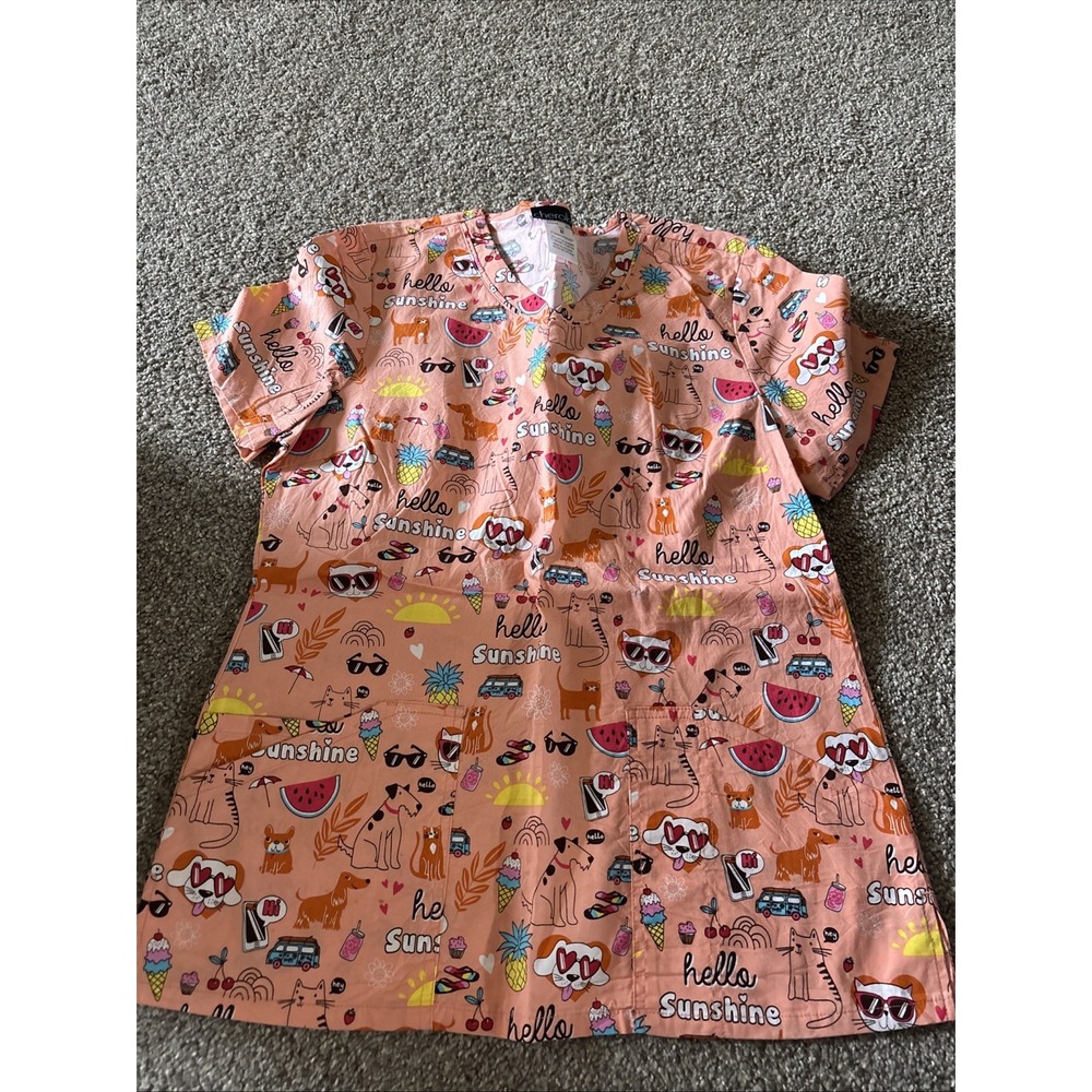 Women's Cherokee Studio Scrubs Top Size Medium‎ Dog Print